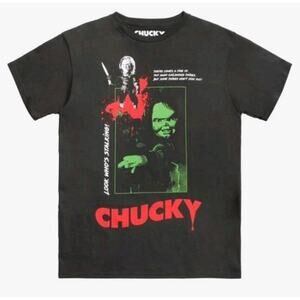 Chucky Childs Play Look Whos Stalking Black Horror Movie T Shirt Small 2004